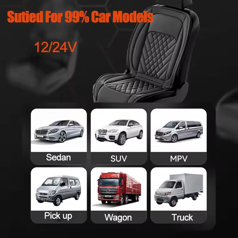 Heated Car Seat Cover | 3 Temperature Levels | 12V–24V Universal | Rapid Heating | Machine Washable
