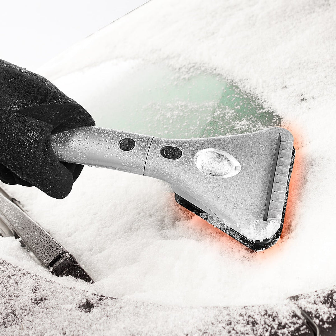 Heated Windscreen Ice Scraper Extendable Handle | LED Light & 12V Car Adapter | Melts Ice in Minutes, No Scratching