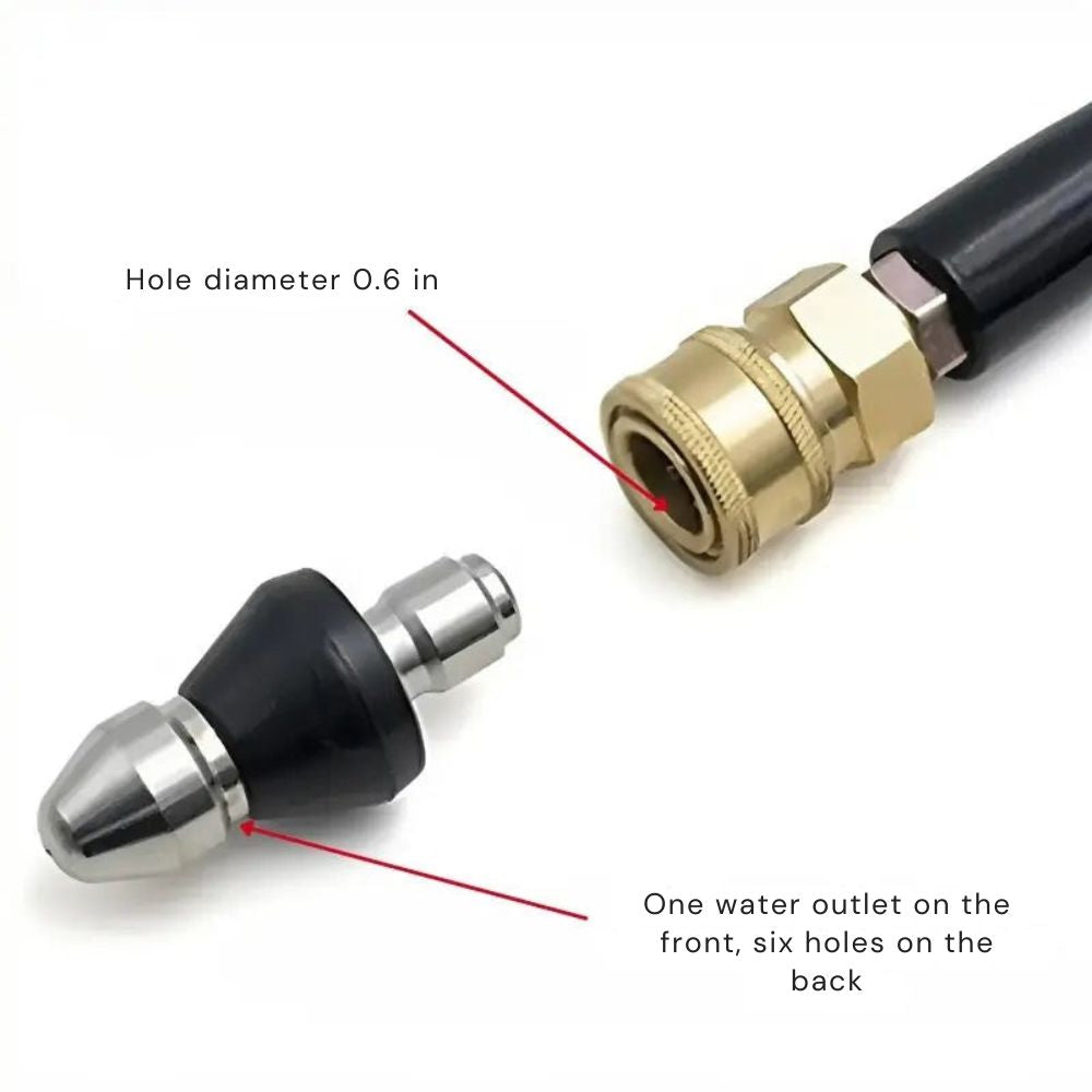 High-Pressure Drain Cleaning Nozzle, Stainless Steel | Fits Standard Garden Hose, Up to 5000 PSI | Clears Clogs Without Chemicals