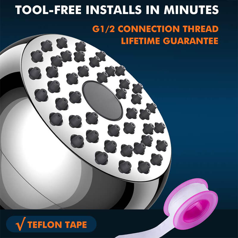 High Pressure Shower Head | Anti-Clog Nozzles | Chrome, Matt Black &amp; Brushed Nickel | G1/2" Brass