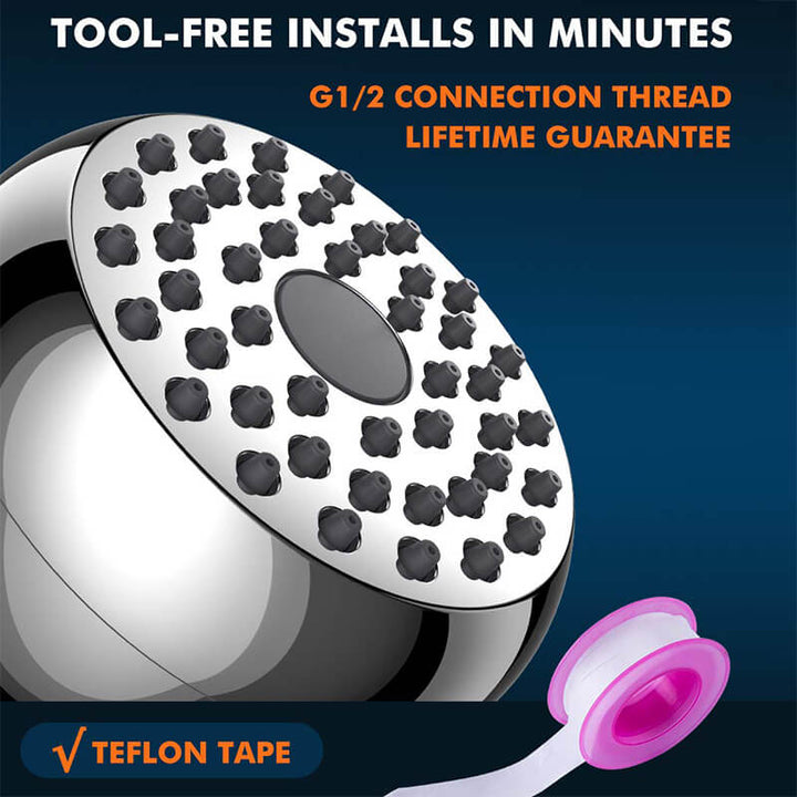 High Pressure Shower Head | Anti-Clog Nozzles | Chrome, Matt Black &amp; Brushed Nickel | G1/2" Brass