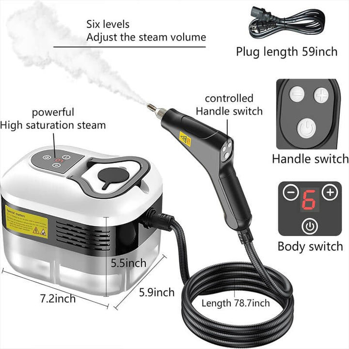High Pressure Steam Cleaner 2500W | 6 Adjustable Steam Settings with 5 Brush Heads | Multi-Surface Cleaning Tool