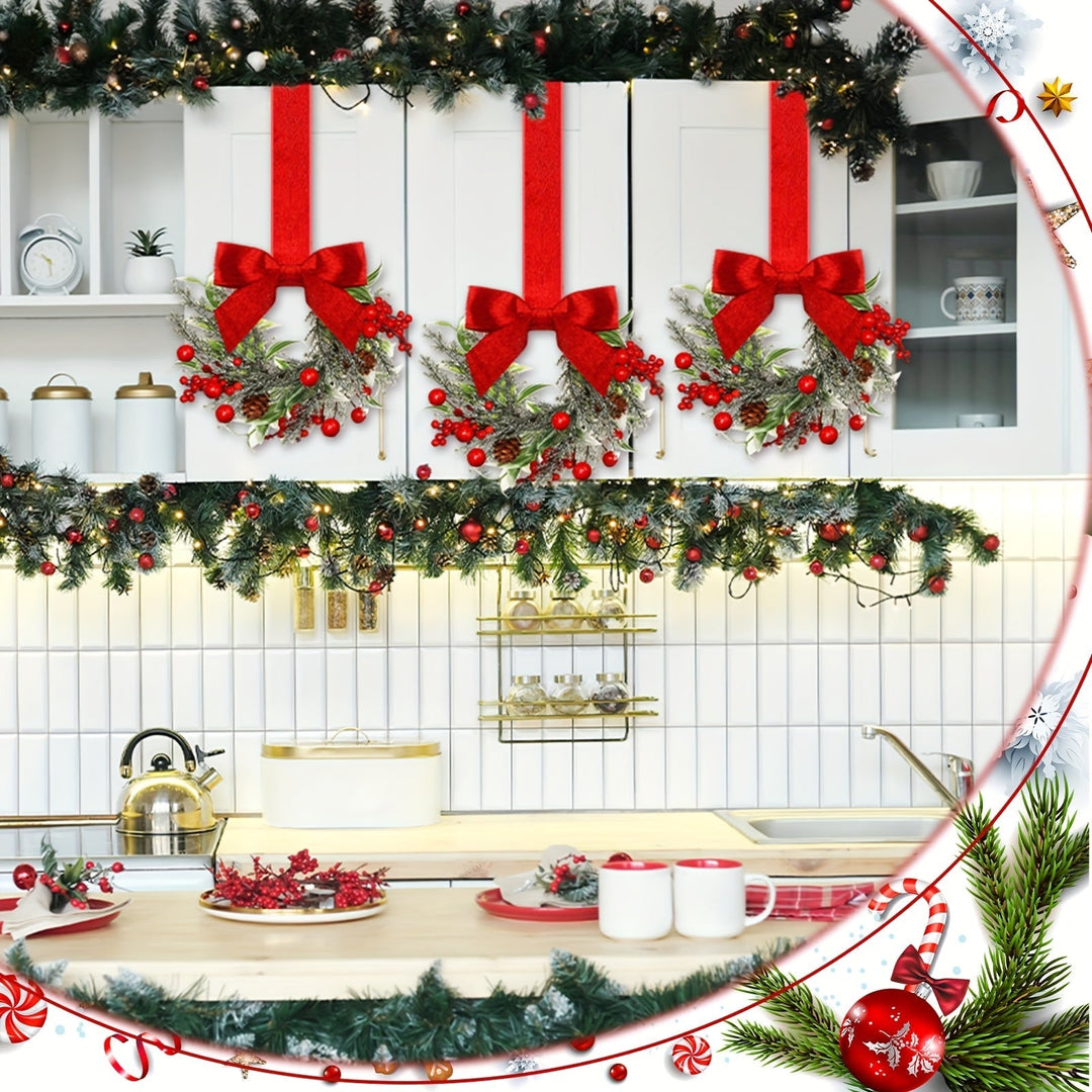 Christmas Wreath Set | Red Bows, Pinecones &amp; Greenery | Lightweight Polyester, Reusable Hanging Door Decor for Holidays 1