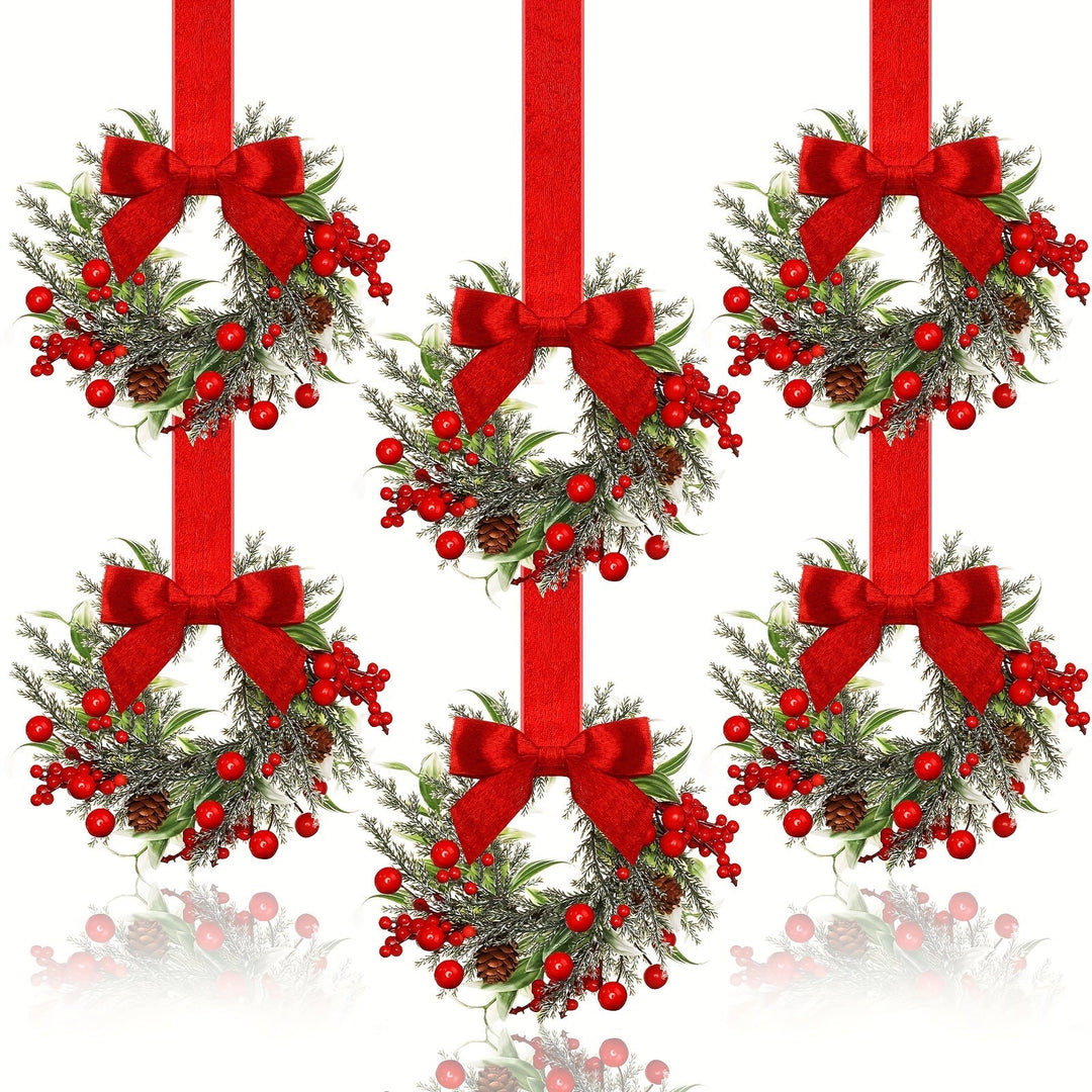 Christmas Wreath Set | Red Bows, Pinecones &amp; Greenery | Lightweight Polyester, Reusable Hanging Door Decor for Holidays 7