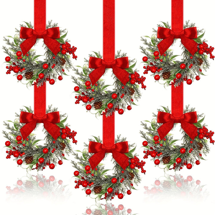 Christmas Wreath Set | Red Bows, Pinecones &amp; Greenery | Lightweight Polyester, Reusable Hanging Door Decor for Holidays 7