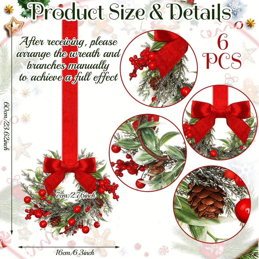 Christmas Wreath Set | Red Bows, Pinecones &amp; Greenery | Lightweight Polyester, Reusable Hanging Door Decor for Holidays 3