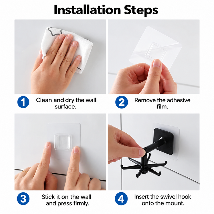 Hook Organizer with 360° Swivel Function | Adhesive Rotating Rack