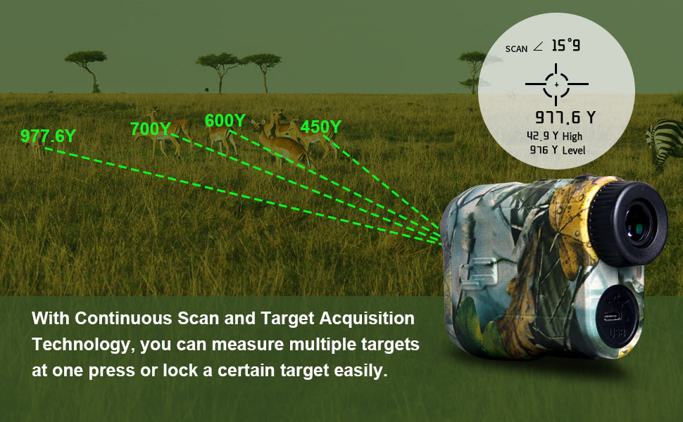 Hunting Range Finder 1000 Yards | 6.5X Laser Rangefinder with Angle &amp; Height Data | USB-C Rechargeable, Rainproof Build