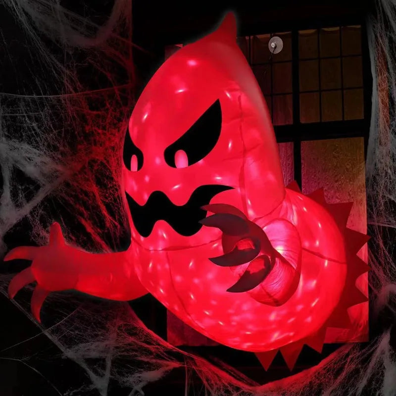 Inflatable Halloween Ghost Decoration | Built-In Blower, LED Light String & Suction Cups | Folds Flat for Storage