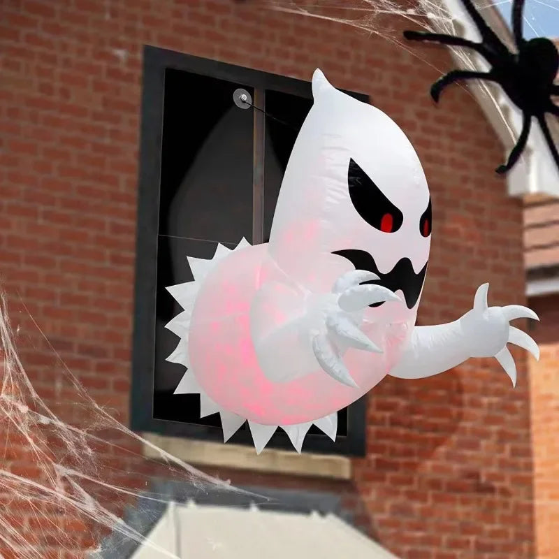 Inflatable Halloween Ghost Decoration | Built-In Blower, LED Light String & Suction Cups | Folds Flat for Storage