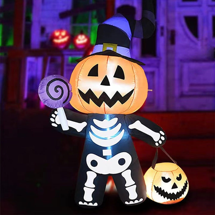 Inflatable Skeleton Pumpkin Halloween Decoration | LED Lights, Witch Hat, Blower Fan | Weather-Resistant Outdoor Yard Prop