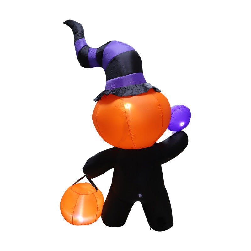 Inflatable Skeleton Pumpkin Halloween Decoration | LED Lights, Witch Hat, Blower Fan | Weather-Resistant Outdoor Yard Prop