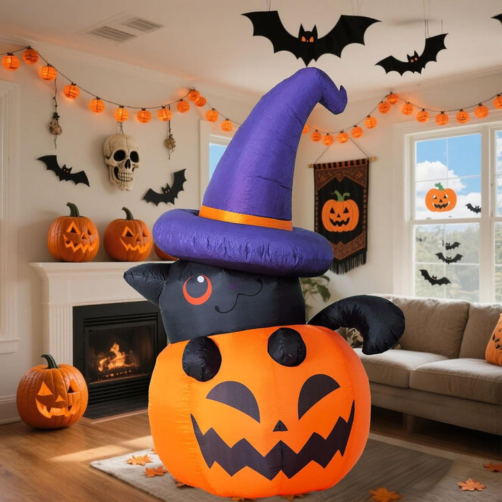 Inflatable Skeleton Pumpkin Halloween Decoration | LED Lights, Witch Hat, Blower Fan | Weather-Resistant Outdoor Yard Prop