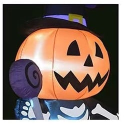 Inflatable Skeleton Pumpkin Halloween Decoration | LED Lights, Witch Hat, Blower Fan | Weather-Resistant Outdoor Yard Prop
