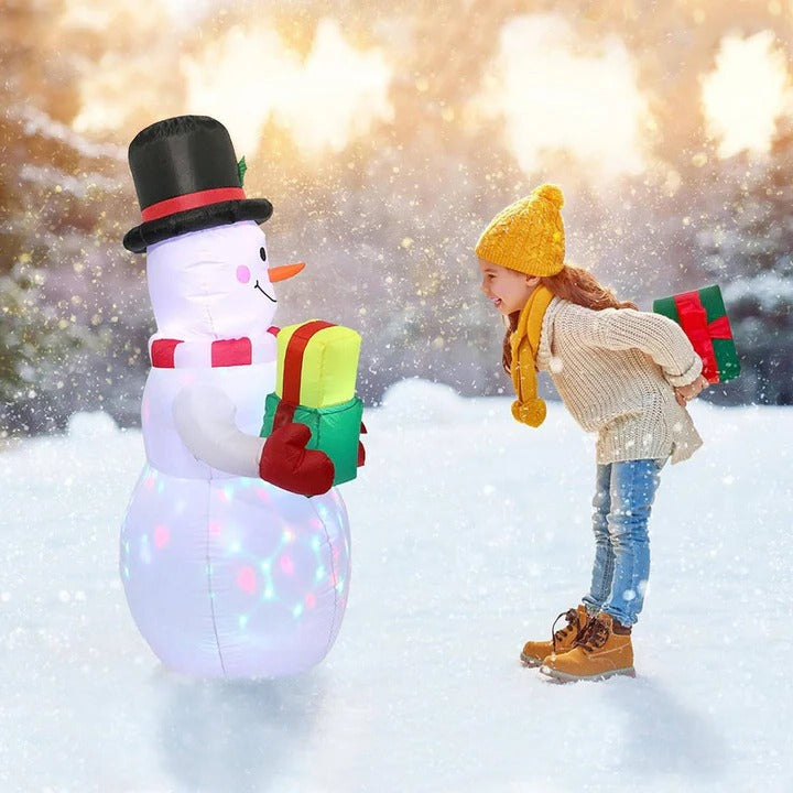 Inflatable Snowman Christmas Decoration | Rotating LED Light Display | Weatherproof Polyester, Quick Inflation