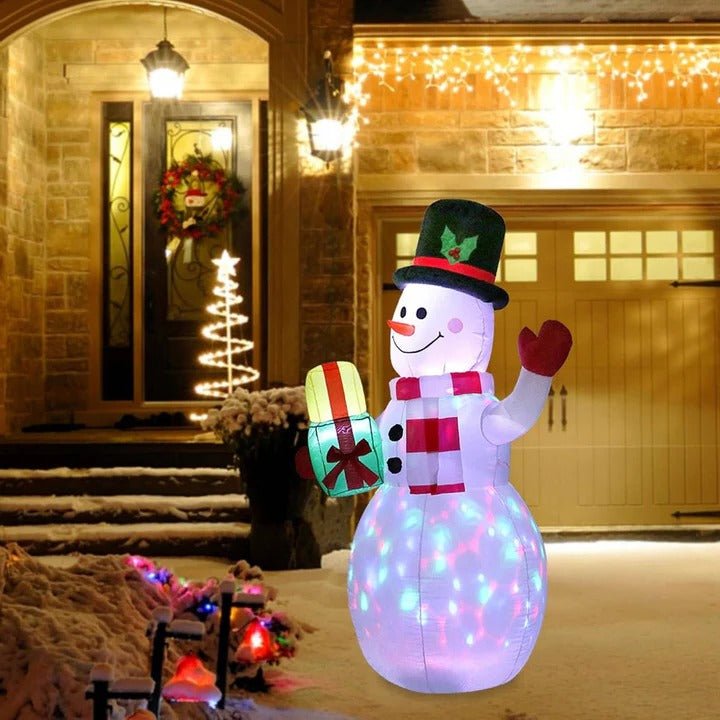 Inflatable Snowman Christmas Decoration | Rotating LED Light Display | Weatherproof Polyester, Quick Inflation