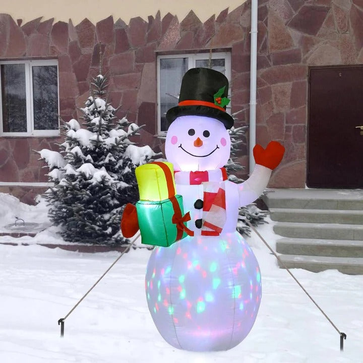 Inflatable Snowman Christmas Decoration | Rotating LED Light Display | Weatherproof Polyester, Quick Inflation