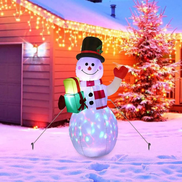 Inflatable Snowman Christmas Decoration | Rotating LED Light Display | Weatherproof Polyester, Quick Inflation