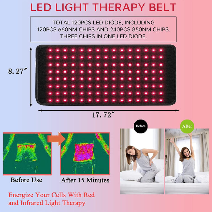 Infrared Light Therapy Belt | 660nm &amp; 850nm Dual Wavelength | Full Body Pain Relief Support | Remote Control
