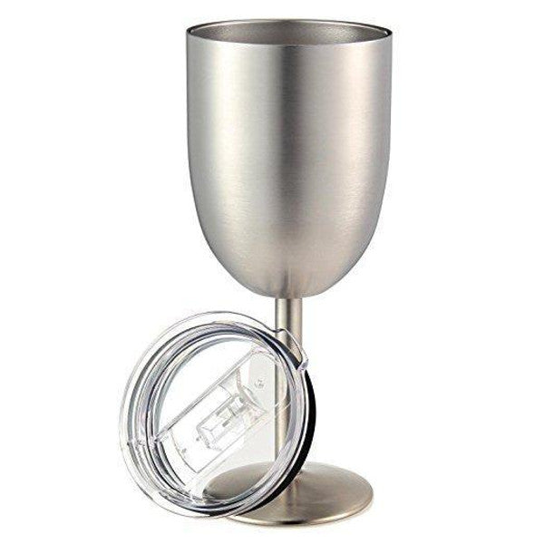 Insulated Stainless Steel Wine Glasses | Double Wall Thermal Cups with Leak-Proof Lid | Shatterproof &amp; Dishwasher Safe