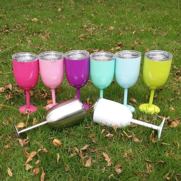 Insulated Stainless Steel Wine Glasses | Double Wall Thermal Cups with Leak-Proof Lid | Shatterproof &amp; Dishwasher Safe
