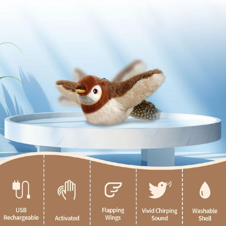 Interactive Bird Cat Toy Plush | Motion Sensor Chirping &amp; Flapping Wings | USB Rechargeable with Catnip Scent Included
