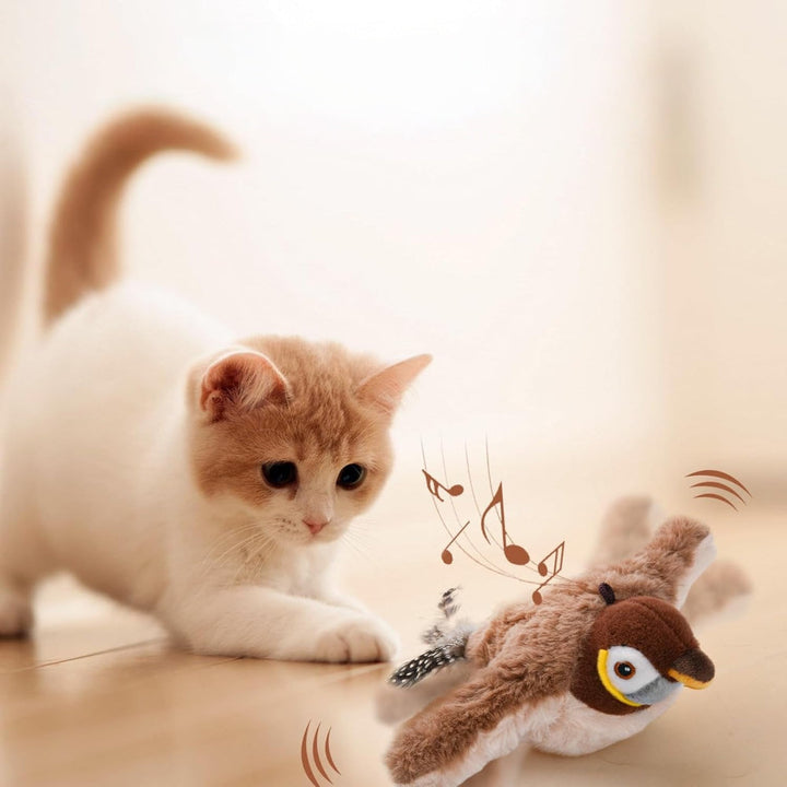 Interactive Bird Cat Toy Plush | Motion Sensor Chirping &amp; Flapping Wings | USB Rechargeable with Catnip Scent Included