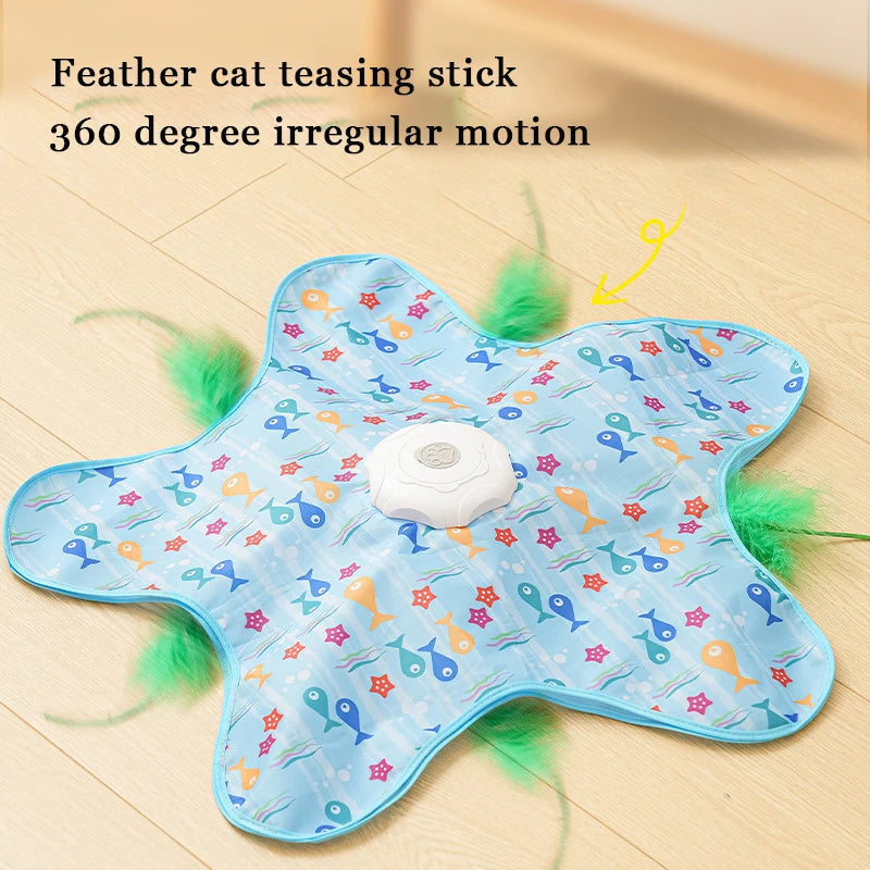 Interactive Cat Toy | Hidden Moving Feather, Three Speed Modes, Rustling Sound | USB Rechargeable, Non-Slip Base