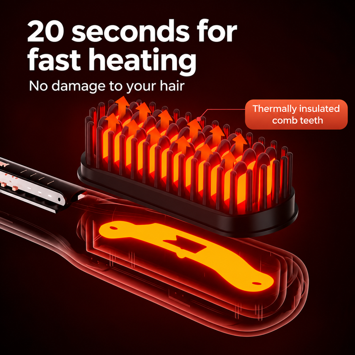 Ionic Heated Hair Brush | Anti-Static Smoothing Technology | Fast Heat-Up for Frizz-Free, Shiny, Manageable Hair