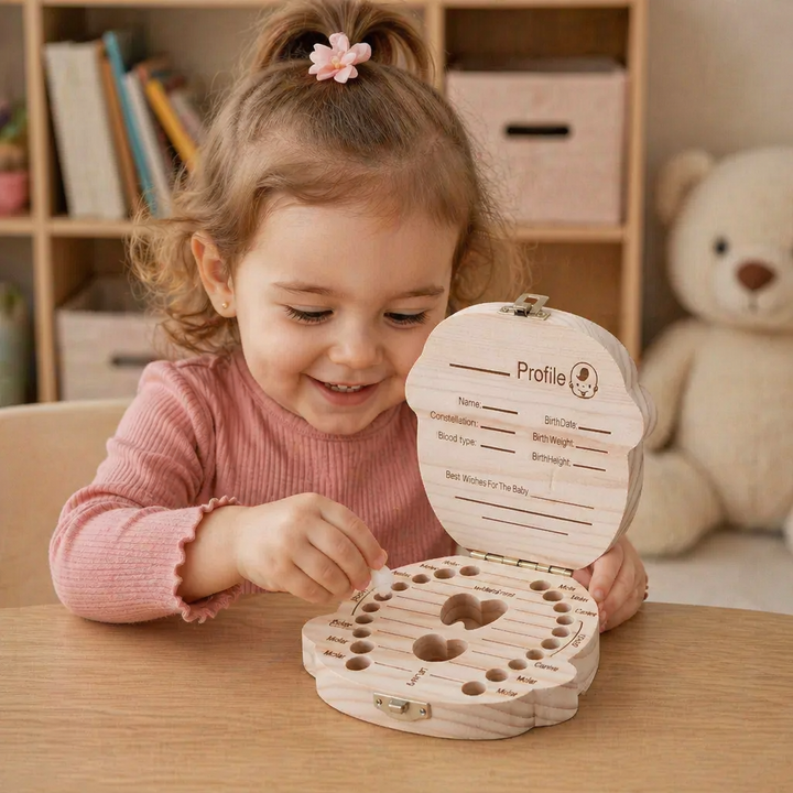 Baby Tooth Keepsake Box Wood | Labelled Compartments &amp; Writable Surface | Secure Lid Keeps Each Tooth Organised 1