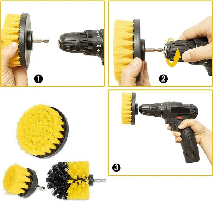 Drill Brush Set Universal Multi-Head Polypropylene with Extension Rod 9