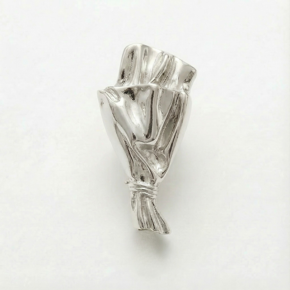Small Vase Brooch Sculpted Polished Floral Bouquet with Fresh Stem Opening 10