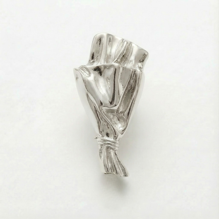Small Vase Brooch Sculpted Polished Floral Bouquet with Fresh Stem Opening 10