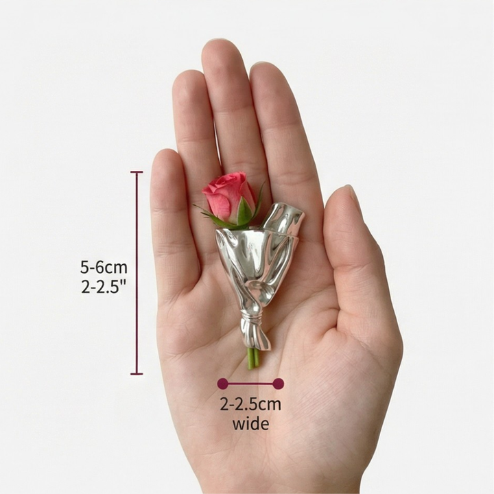 Small Vase Brooch Sculpted Polished Floral Bouquet with Fresh Stem Opening 15