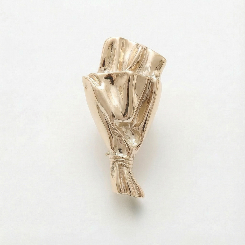 Small Vase Brooch Sculpted Polished Floral Bouquet with Fresh Stem Opening 11