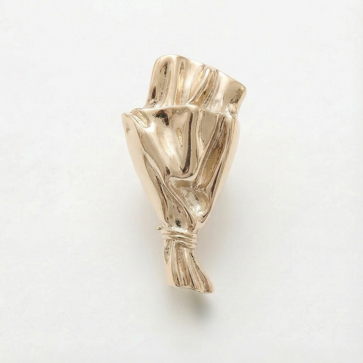 Small Vase Brooch Sculpted Polished Floral Bouquet with Fresh Stem Opening 11