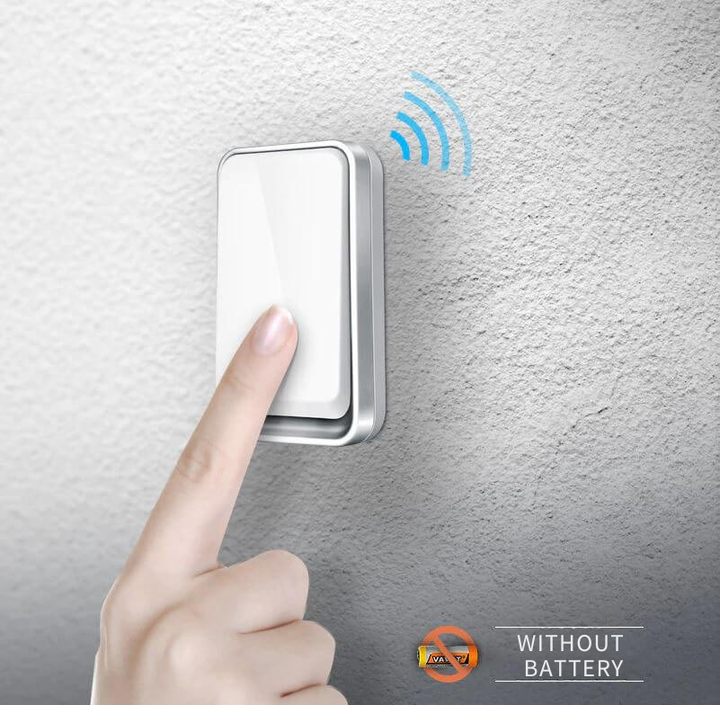 Wireless Doorbell Kinetic Button No Battery Required | 120 m Range, IP44 Weatherproof | Mains Receiver, 100 dB, LED 2