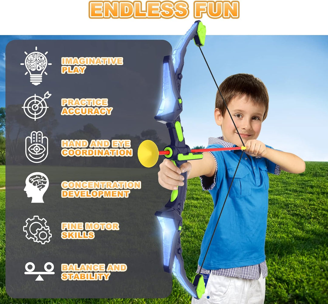 Kids Archery Set | 2 Bows | LED Lights | 14 Suction Cup Arrows | Glow Target | Ages 4–12
