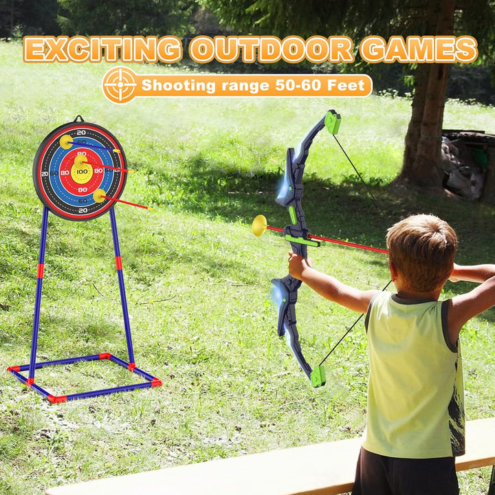 Kids Archery Set | 2 Bows | LED Lights | 14 Suction Cup Arrows | Glow Target | Ages 4–12