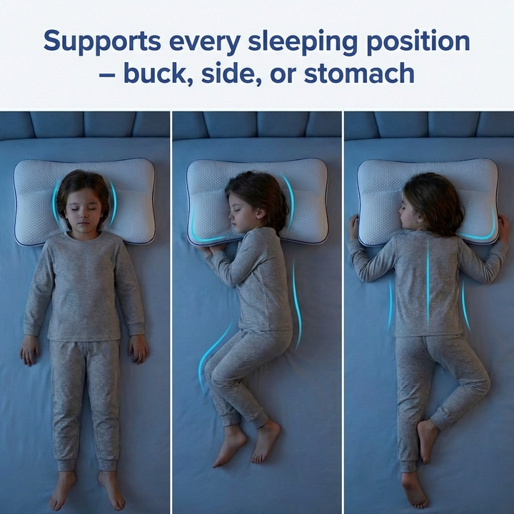 Kids Memory Foam Pillow | Ergonomic Support | 3 Sizes | Hypoallergenic | Machine Washable Cover