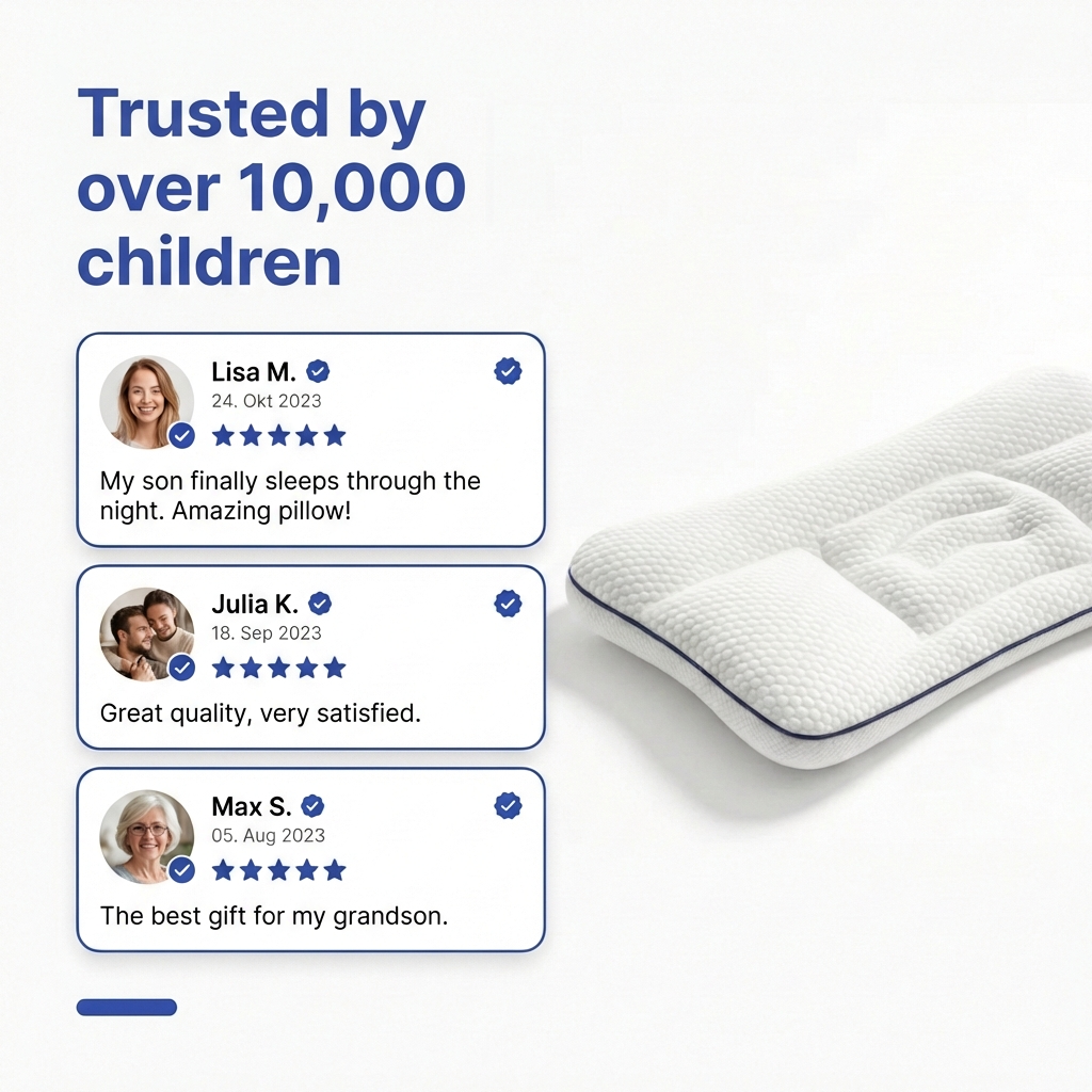 Kids Memory Foam Pillow | Ergonomic Support | 3 Sizes | Hypoallergenic | Machine Washable Cover