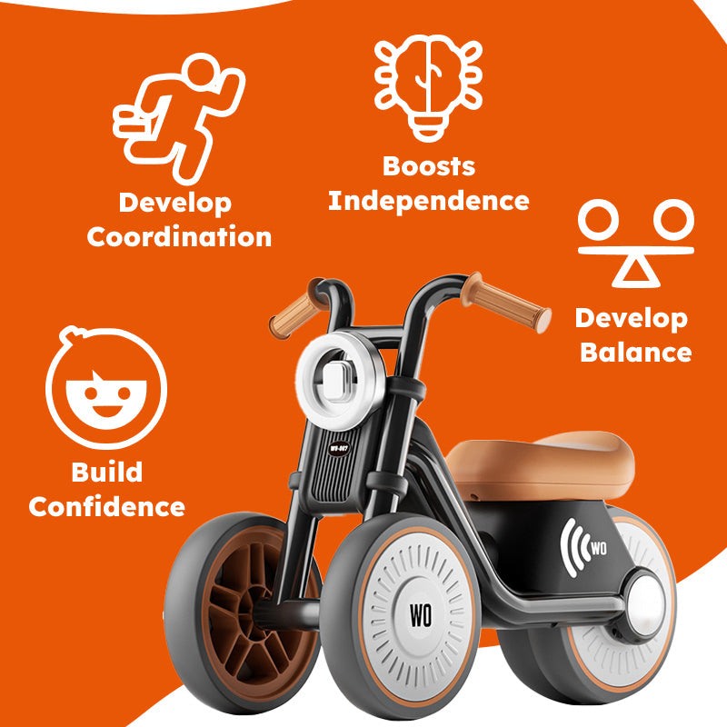 Kids Ride-On Motorcycle | Anti-Tip | Light &amp; Sound | Silent EVA Wheels | Ages 1–6 | Up to 30kg
