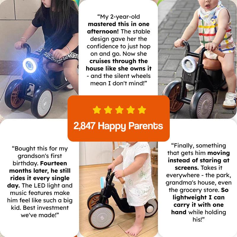 Kids Ride-On Motorcycle | Anti-Tip | Light &amp; Sound | Silent EVA Wheels | Ages 1–6 | Up to 30kg