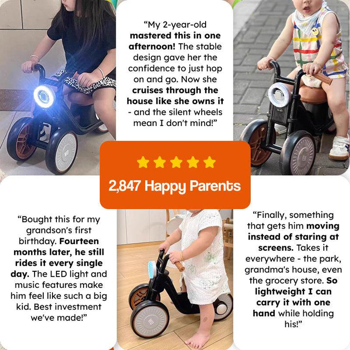Kids Ride-On Motorcycle | Anti-Tip | Light &amp; Sound | Silent EVA Wheels | Ages 1–6 | Up to 30kg