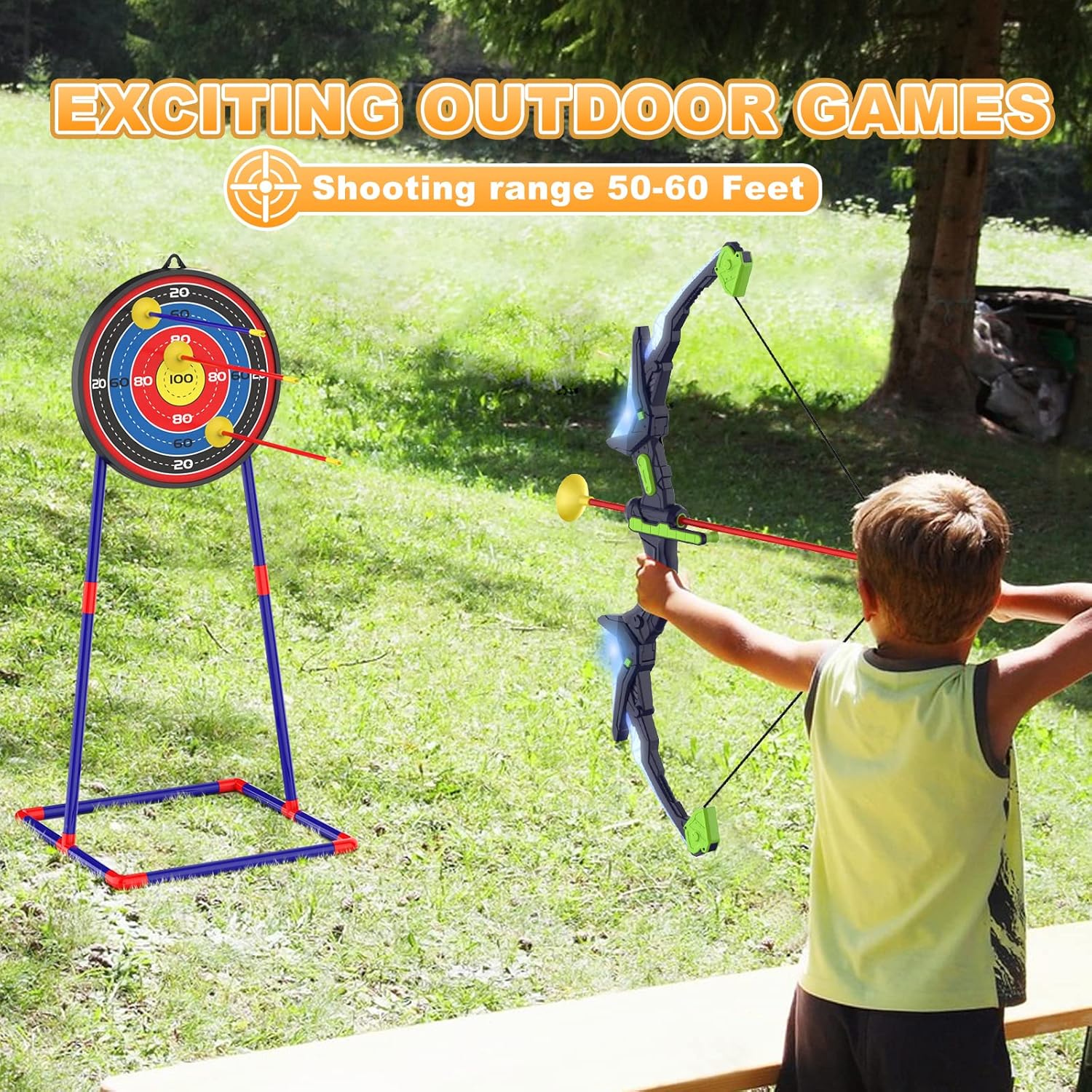 Kids Archery Set | 2 Pack Bow and Arrow with LED Lights & Suction Cup Arrows | Fun Indoor and Outdoor Game for Ages 4-12 7