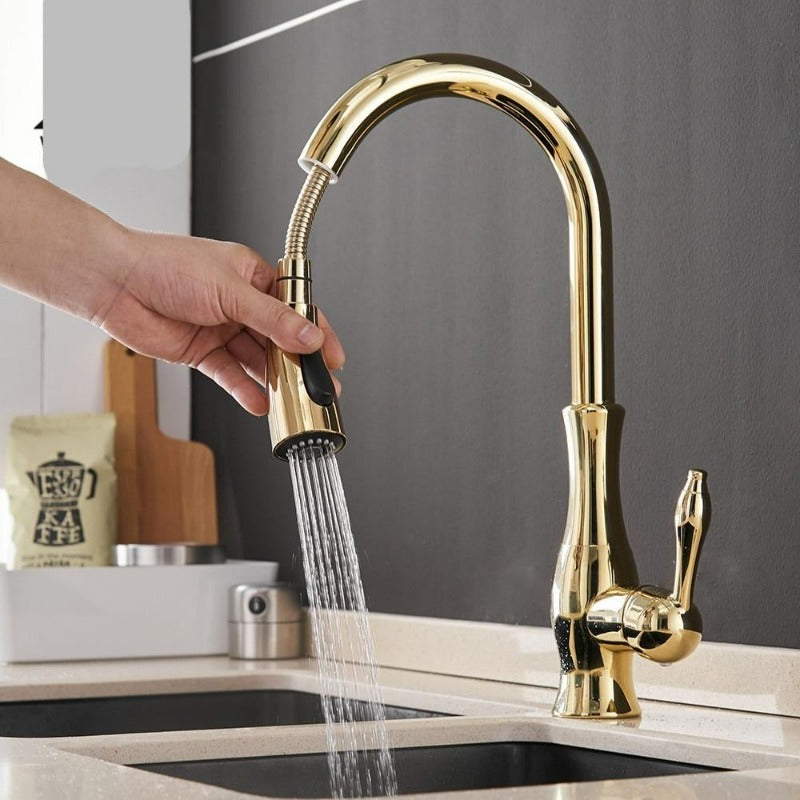 Kitchen Mixer Tap | Pull-Out Spout | Brass | Brushed Nickel, Black, Gold &amp; Chrome