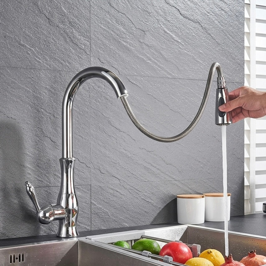 Kitchen Mixer Tap | Pull-Out Spout | Brass | Brushed Nickel, Black, Gold &amp; Chrome
