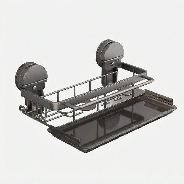 Kitchen Sink Caddy Aluminum 31 x 13 cm | Suction Cup Mount, No Drilling Needed | Gray/White, Drains Water, Rust-Free