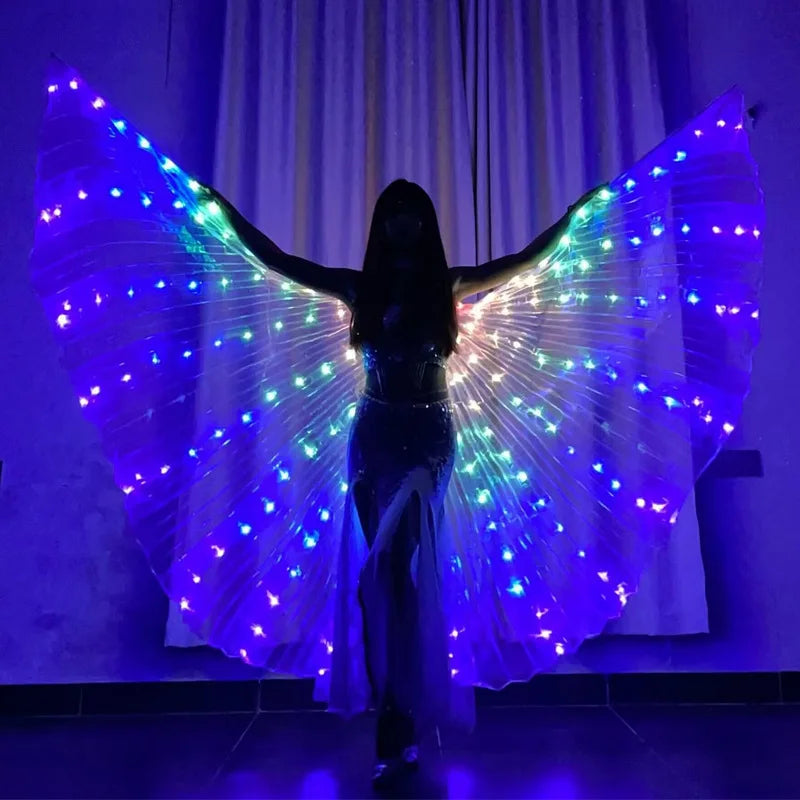 LED Belly Dance Wings for Women | USB Rechargeable Light-Up Costume Prop | Two Hand Sticks &amp; Fiberglass Ribs Included