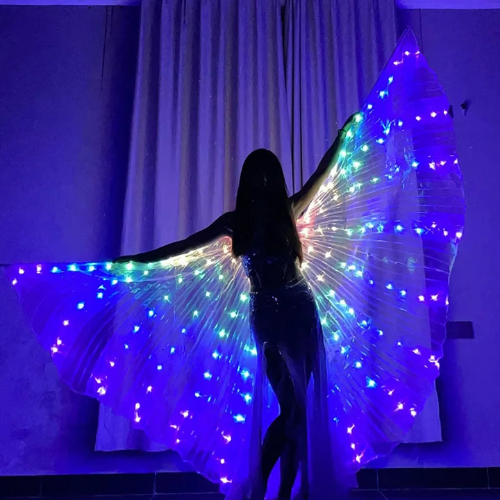 LED Belly Dance Wings for Women | USB Rechargeable Light-Up Costume Prop | Two Hand Sticks &amp; Fiberglass Ribs Included